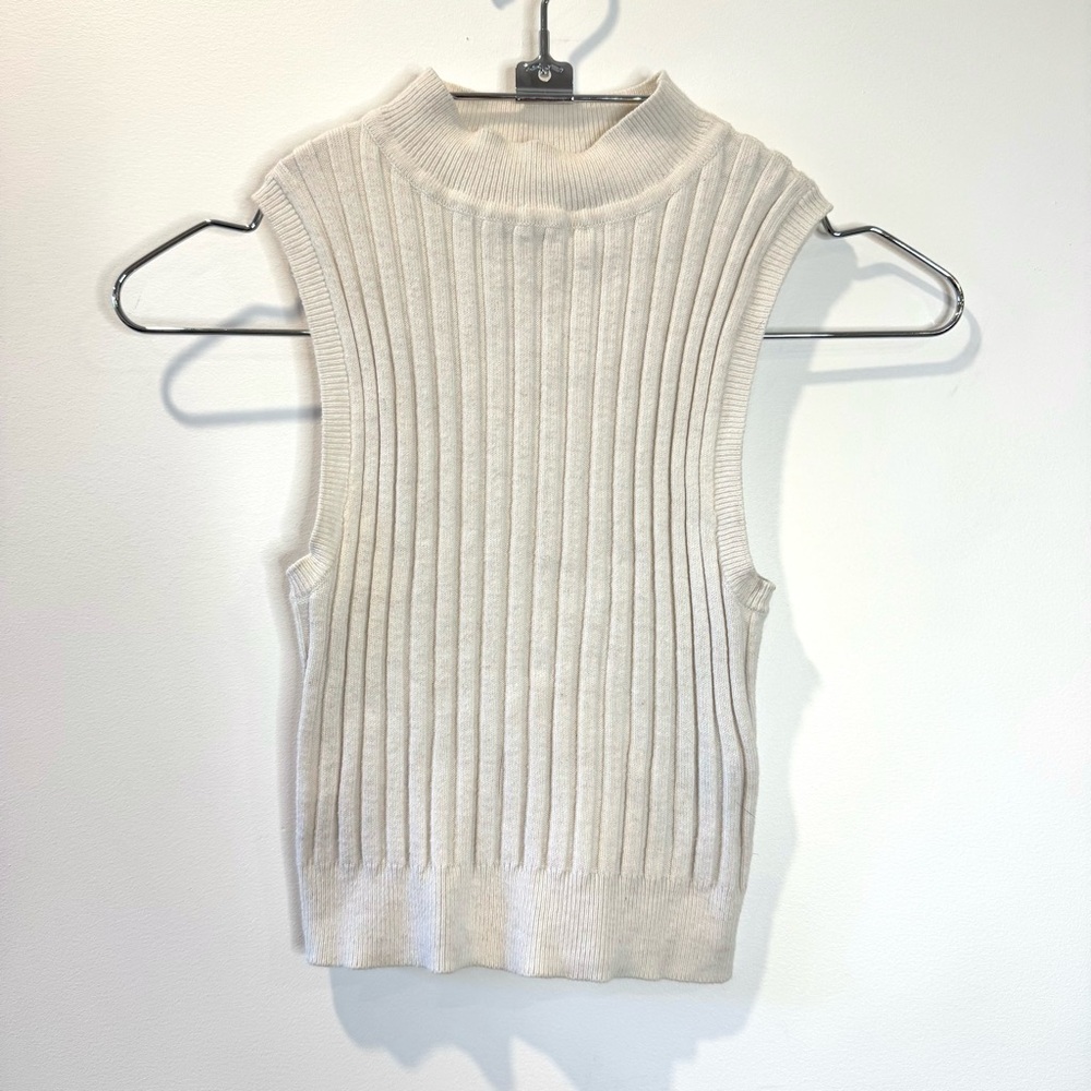 🛍️ 4 for 20$ / Garage Ribbed Mock Neck Crop Sweater Tank Top / Beige / XS